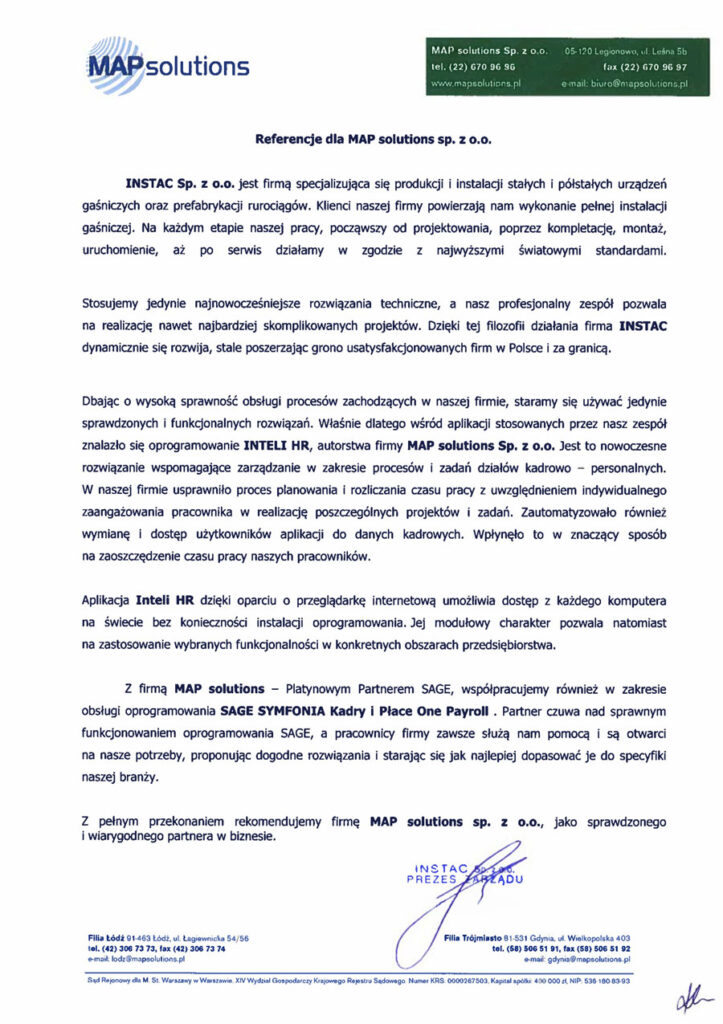 Referencje - INSTAC SP. z o.o.