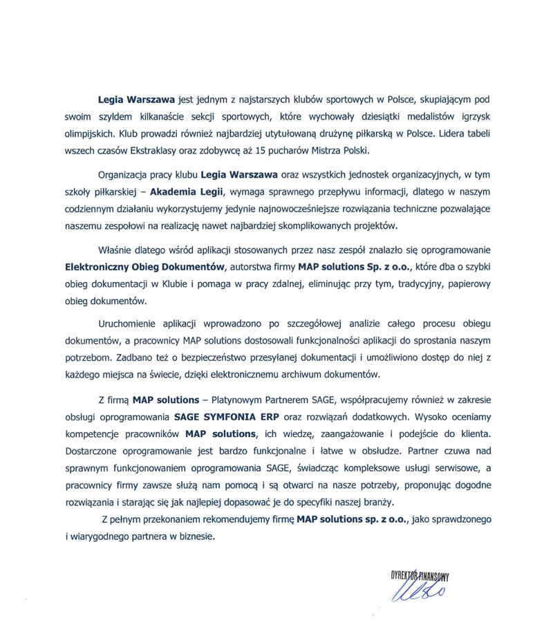 Referencje - LEGIA WARSZAWA