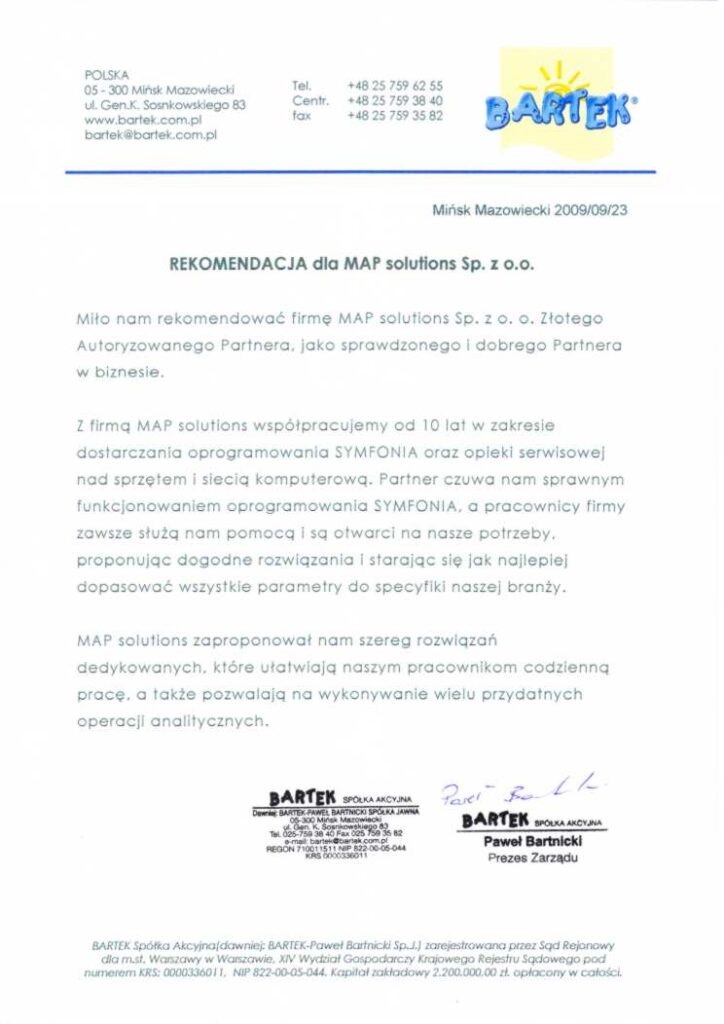 Referencje - Bartek S.A.