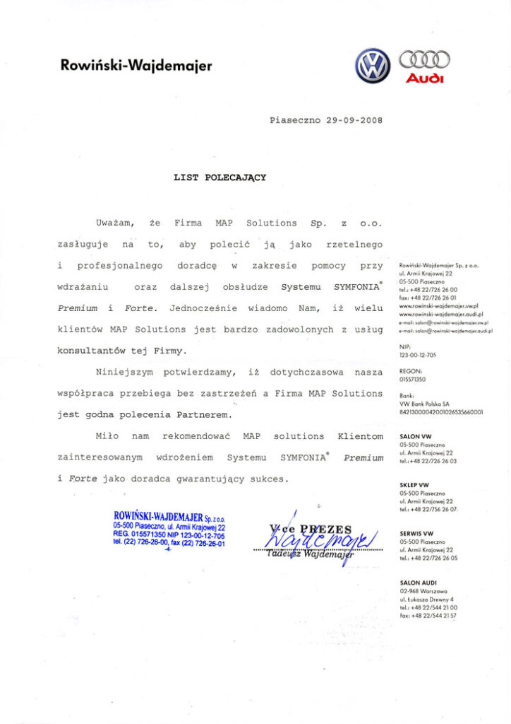 Referencje - Rowiński – Wajdemajer Sp. z o.o.