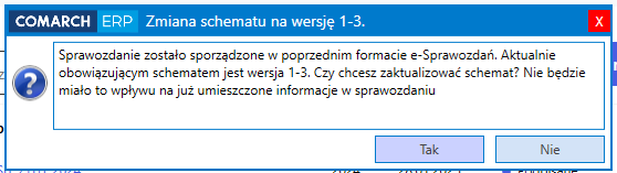 Informacja o zmianie struktury dla raportu zatwierdzonego