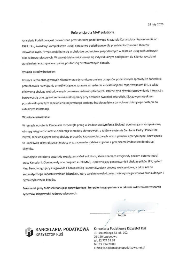Referencje - Kancelaria Podatkowa Krzysztof Kuś