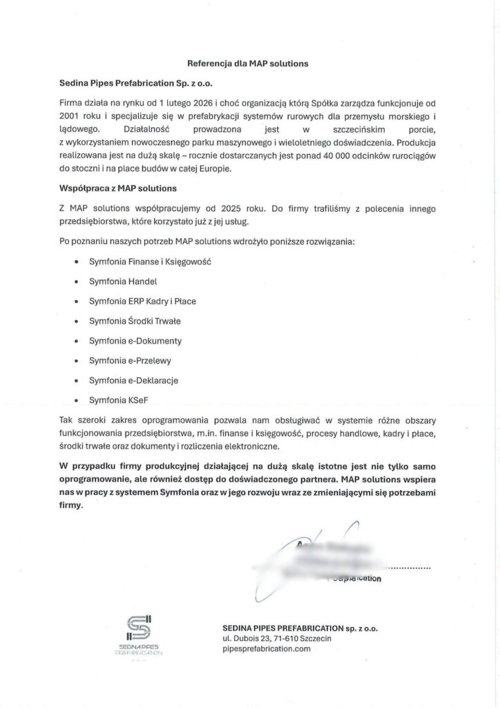 Referencje - Referencja Sedina Pipes Prefabrication – Symfonia ERP dla firmy produkcyjnej